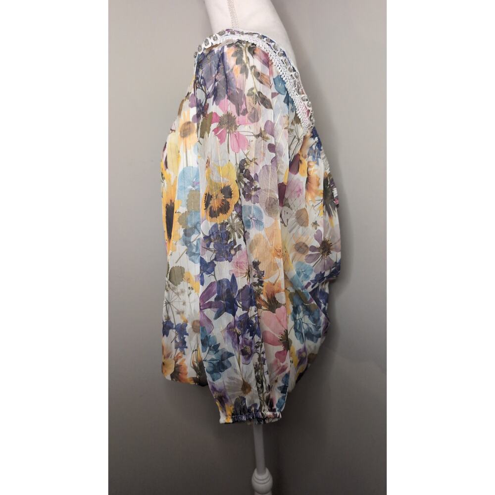 Boston Proper Floral Off Shoulder Blouse XL Boho Romantic Spring Top - Picture 2 of 7